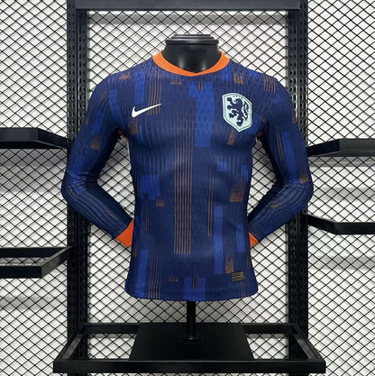Camiseta Países Bajos Visita 2024 Versión Jugador Manga Larga