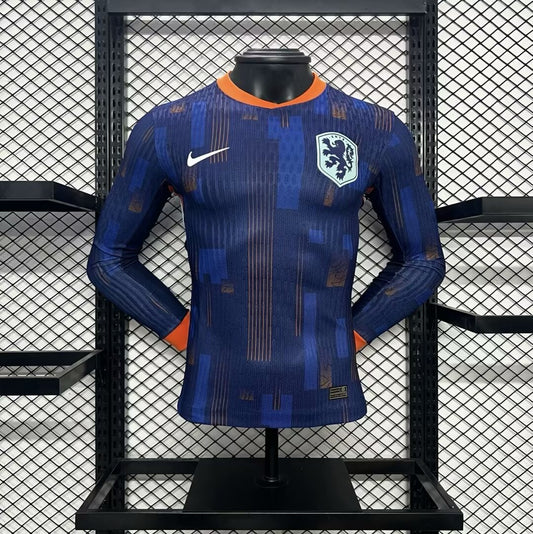 Camiseta Países Bajos Visita 2024 Versión Jugador Manga Larga