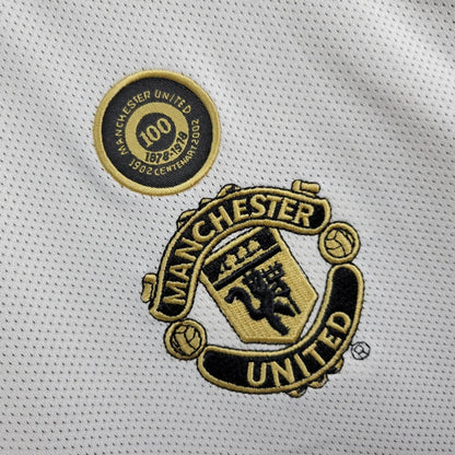 Camiseta Manchester United Retro Manga Larga 100 Aniversario Blanca