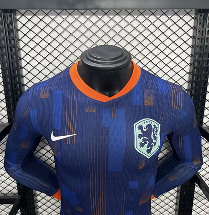 Camiseta Países Bajos Visita 2024 Versión Jugador Manga Larga