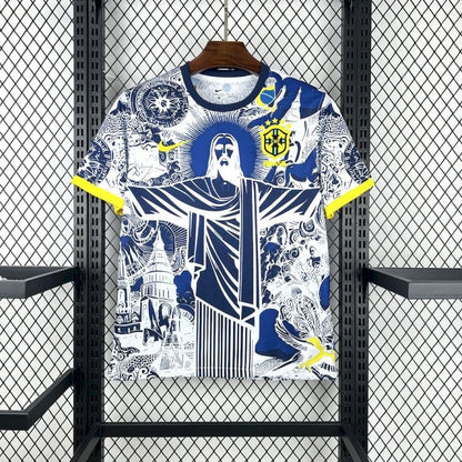 Camiseta Brasil Cristo Redentor Azul y Blanco 2025/26 Versión Fan