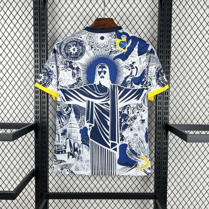 Camiseta Brasil Cristo Redentor Azul y Blanco 2025/26 Versión Fan