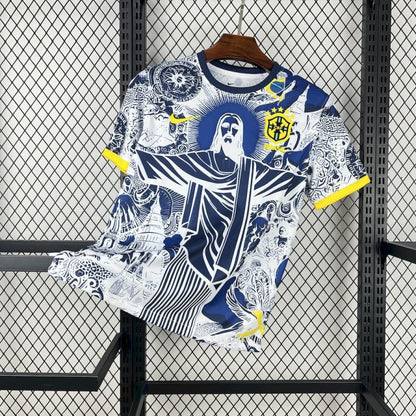 Camiseta Brasil Cristo Redentor Azul y Blanco 2025/26 Versión Fan