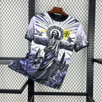 Camiseta Brasil Cristo Redentor Purpura Oscuro 2025/26 Versión Fan