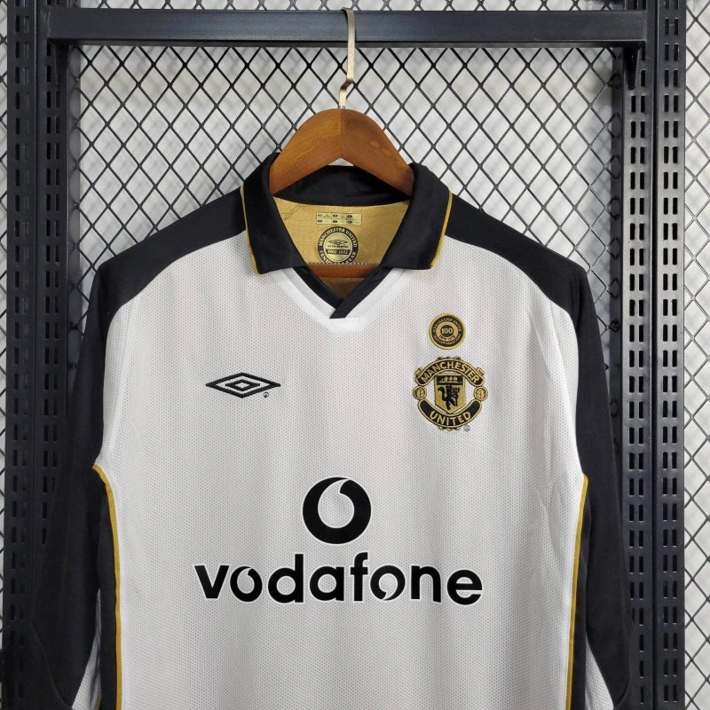 Camiseta Manchester United Retro Manga Larga 100 Aniversario Blanca