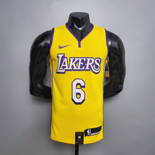 Camiseta LA Lakers Amarilla Cuello en V Versión Fan