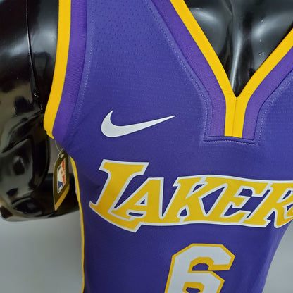 Camiseta LA Lakers Morada Cuello en V Versión Fan